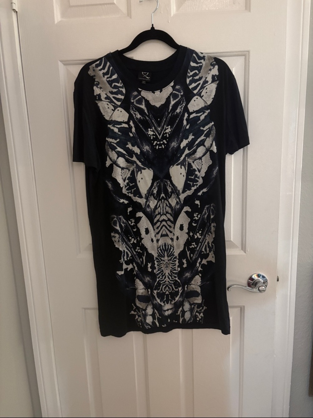 Alexander McQueen Black Tee with Blue Abstract Print